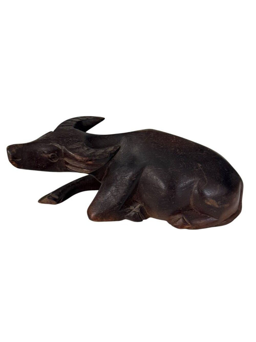 Vintage Hand Carved Wood Water Buffalo Figurine Reclining Asian Folk Art 6"